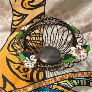 Decorative Wire Basket with Floral Accents